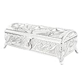 Alloy Vintage Jewelry Box, Rectangle Trinket Treasure Storage Box, Luxury Keepsake Chest Organizer with Soft Velvet Inside for Dressing Table Shelf Tabletop (Silver Color)