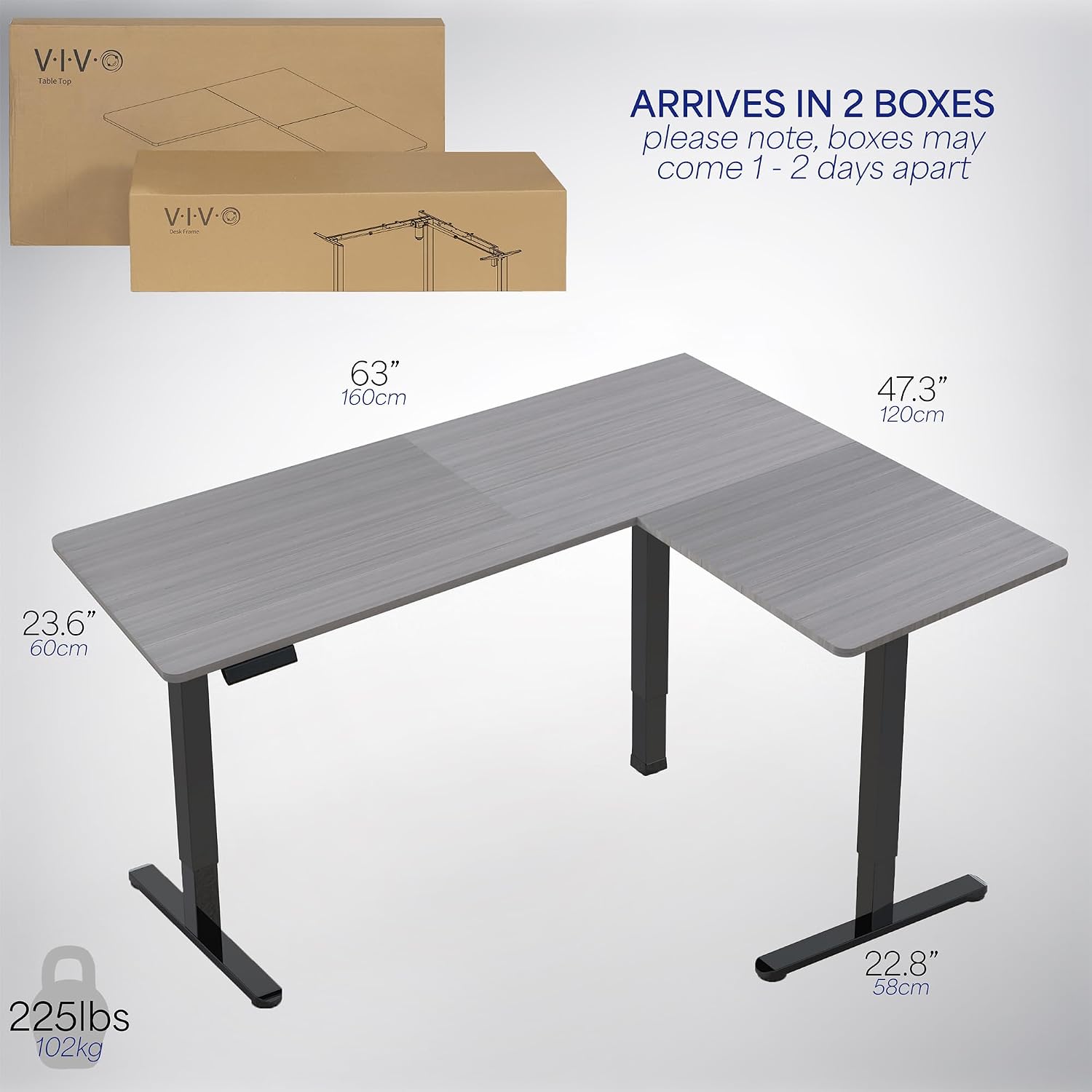 VIVO Electric Corner 63 x 47 inch L-Shaped Standing Desk, Memory Height Adjustment, Dark Gray Top Black Frame, DESK-E3CTG-47 - 6