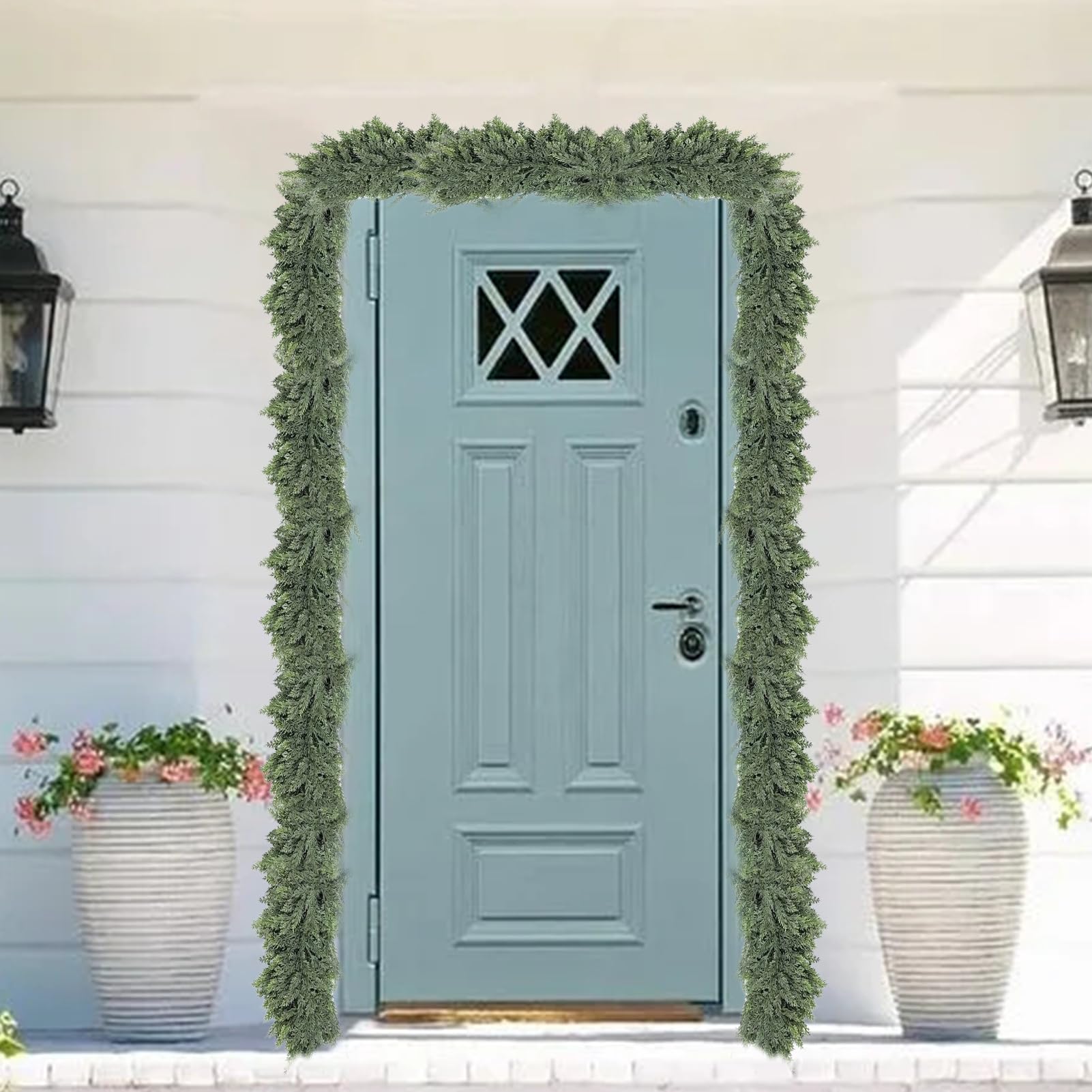 Guirnalda De Pino Decoración Navideña de Guirnalda Artificial de Cedro | Decoración Hogar para Escaleras Repisa Ventana Interior Puerta Principal