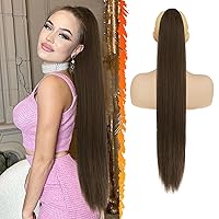Vista 19 de BARSDAR Extensión de Cola de Caballo Corta y Recta - Extensiones de Cabello de Cola de Caballo Negra con Cordón de 16 Pulgadas para Mujeres