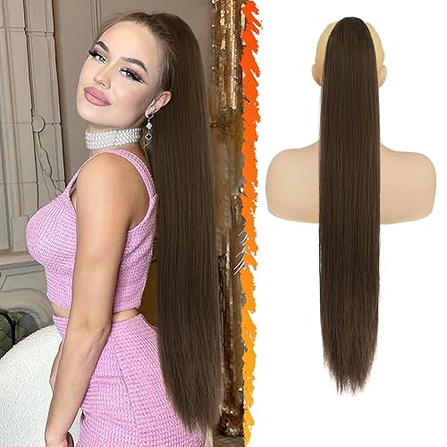 Miniatura 19 de BARSDAR Extensión de Cola de Caballo Corta y Recta - Extensiones de Cabello de Cola de Caballo Negra con Cordón de 16 Pulgadas para Mujeres
