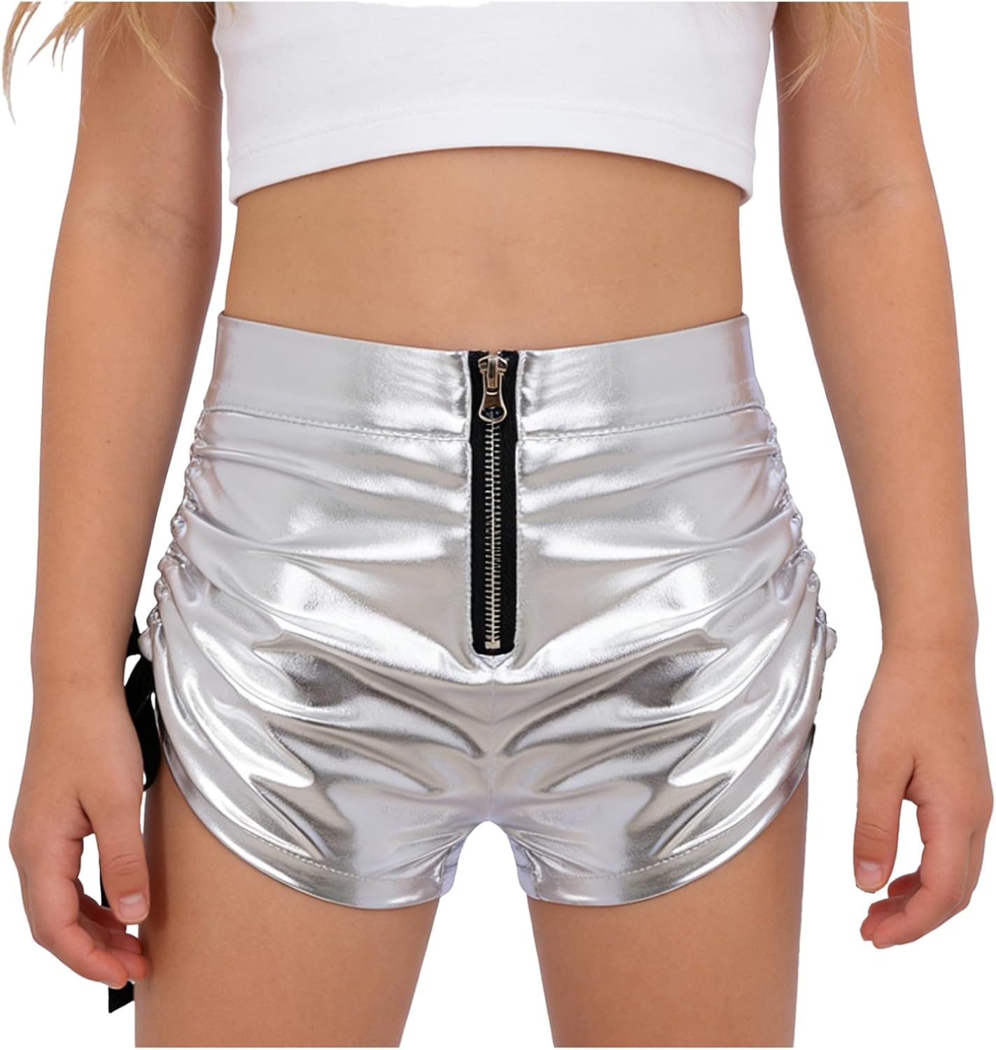 YiZYiF Kids Girls Shiny Metallic Street Dance Hot Pants Drawstring Jazz Dance Shorts Gymnastics Ballet Bottoms