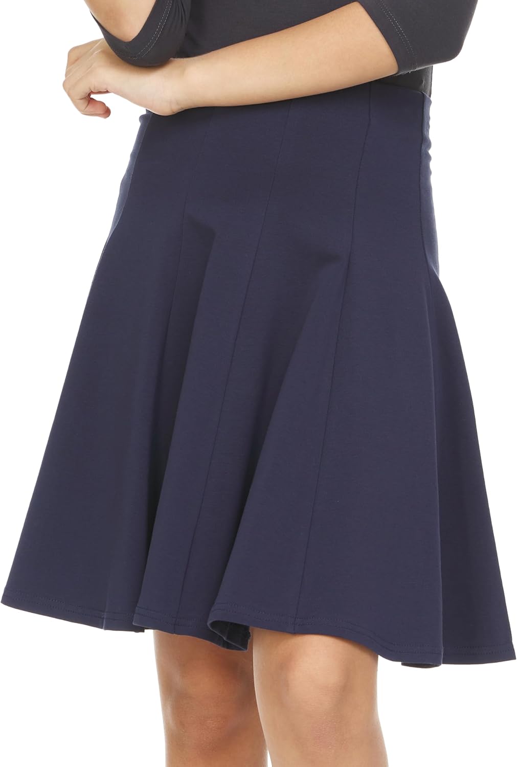 Girls' School Uniform Pleated Pull-on Knee Length Panel Skirt, Knit Waistband