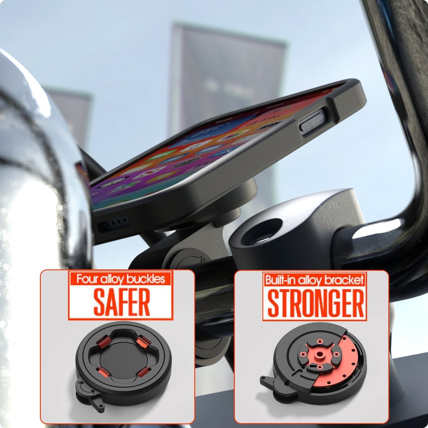 CQ Porta Cellulare Bici, Supporto Telefono Moto/Bicicletta - Stabile e Sicuro, Attacco e Stacco Rapido Portacellulare Bici Manubrio con Adattatore, Porta Smartphone in Alluminio per Scooter/MTB Stelo