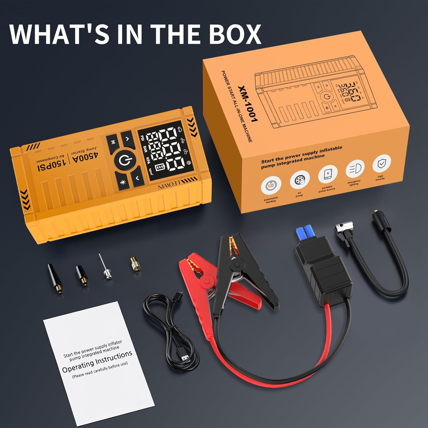 Jump Starter with Air Compressor, Battery Jumper Starter Portable(9.0 Gas/6.5L Diesel) with Tire Inflator, 12V Car Battery Jump Starter with Smart Jumper Cables, LED Light, LCD Display - Image 7