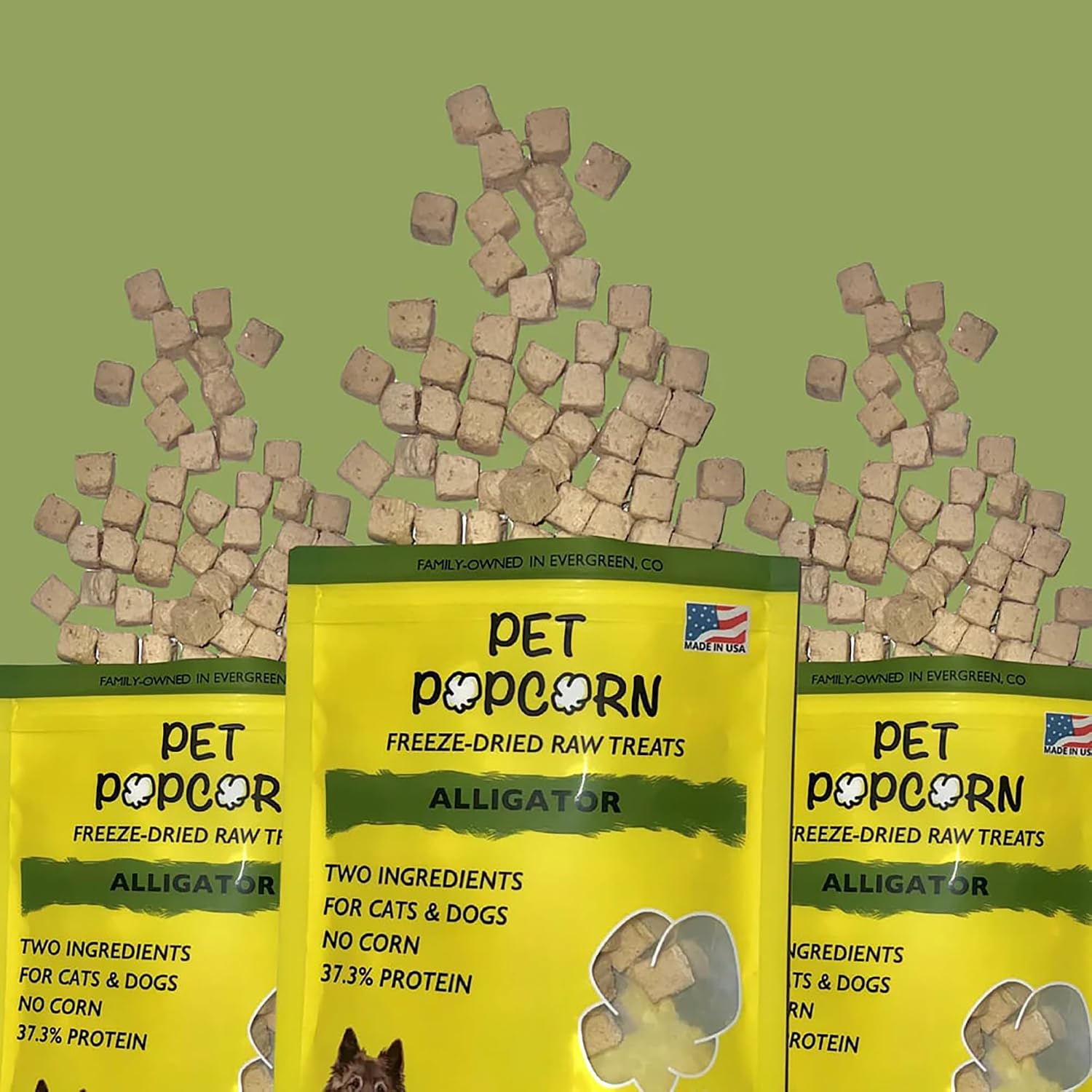 Freeze-Dried Alligator Treats - 2.5oz Natural Dog & Cat Snacks 2 Ingredients Novel Protein-Packed Meat