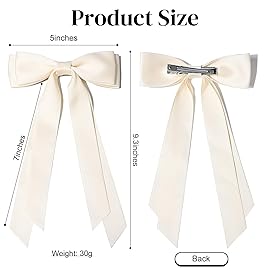 2PCS Silky Satin Hair Bows Hair Clip Light Beige Hair Ribbon Ponytail Holder Accessories Slides Metal Clips Hair Bow for Women Girls Toddlers Teens Kids