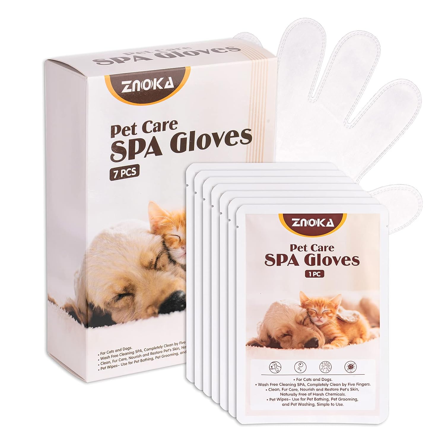 Pet Grooming Glove - Gentle Deshedding Brush Glove, Pet Bathing Wipes - Enhanced Five Finger Design - Daily Care and Traveling - Perfect for Dog & Cat with Long & Short Fur (7pcs/1-Pack)