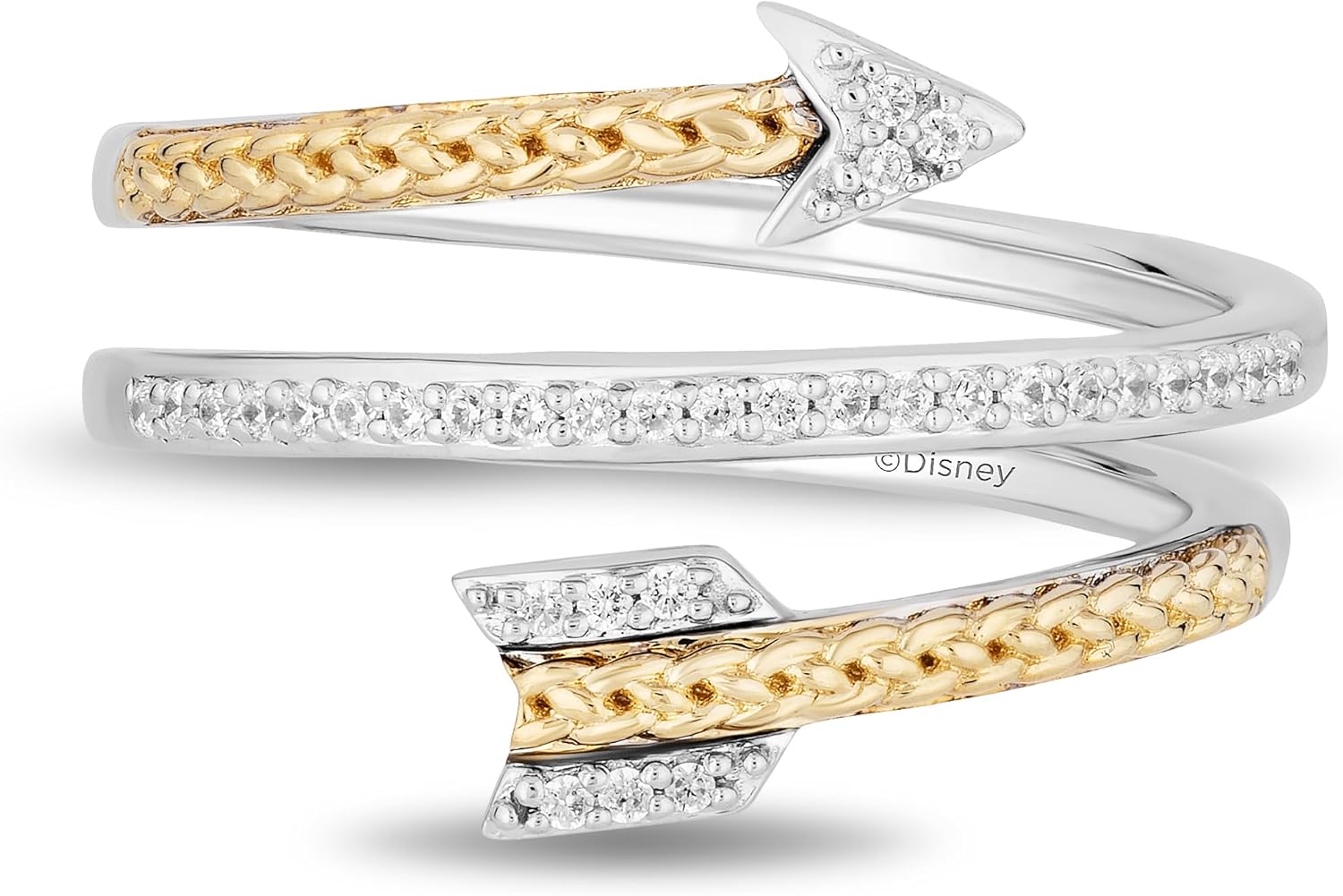 Jewelili Enchanted Disney Fine Jewelry Sterling Silver and 10K Yellow Gold with 1/10 CTTW Diamonds Merida Ring