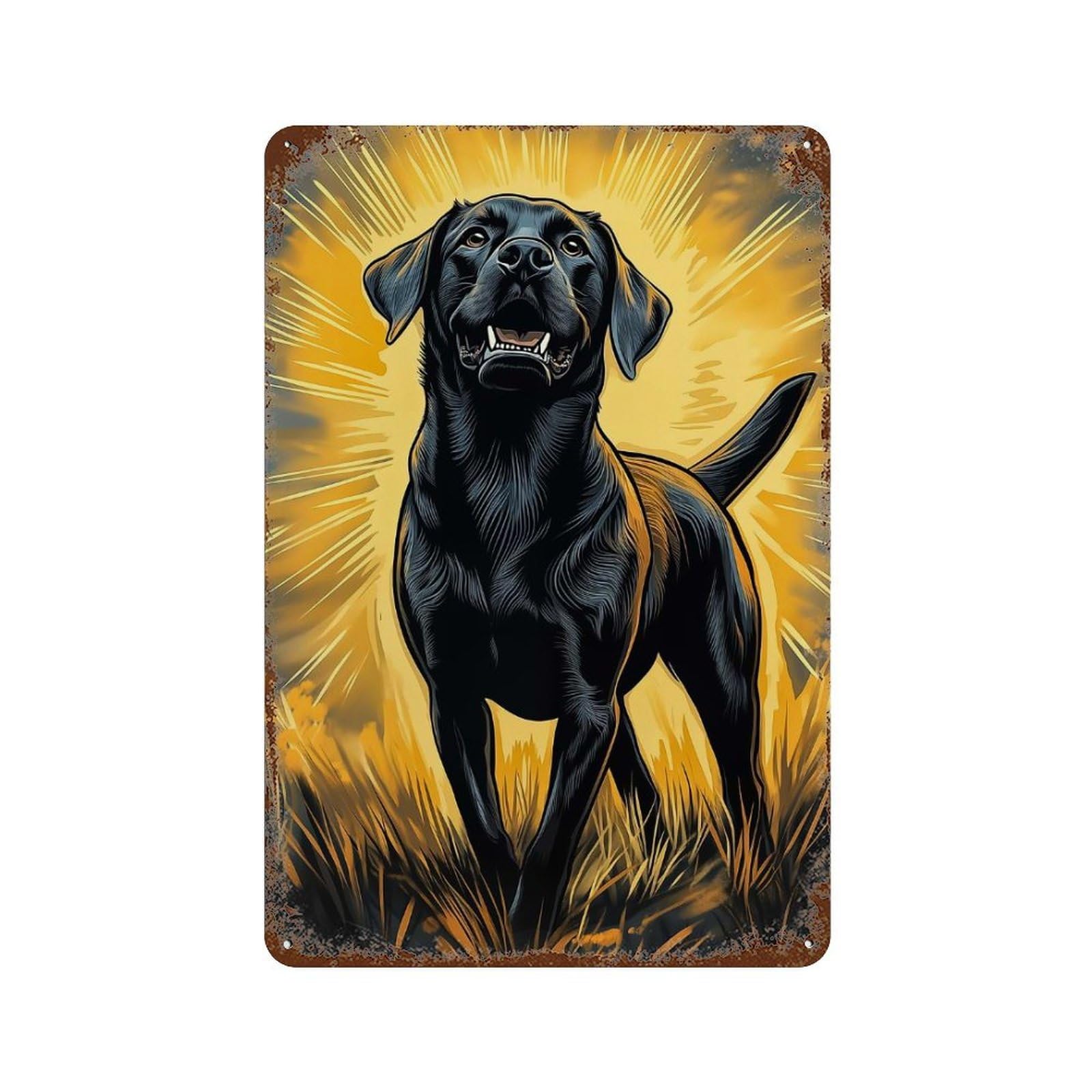 Rust Effect Radiant Black Labrador Portrait Retro Metal Sign 11.8"x7.9", Classic Wall Plaque for Cafe, Home Bar And Lounge Decor
