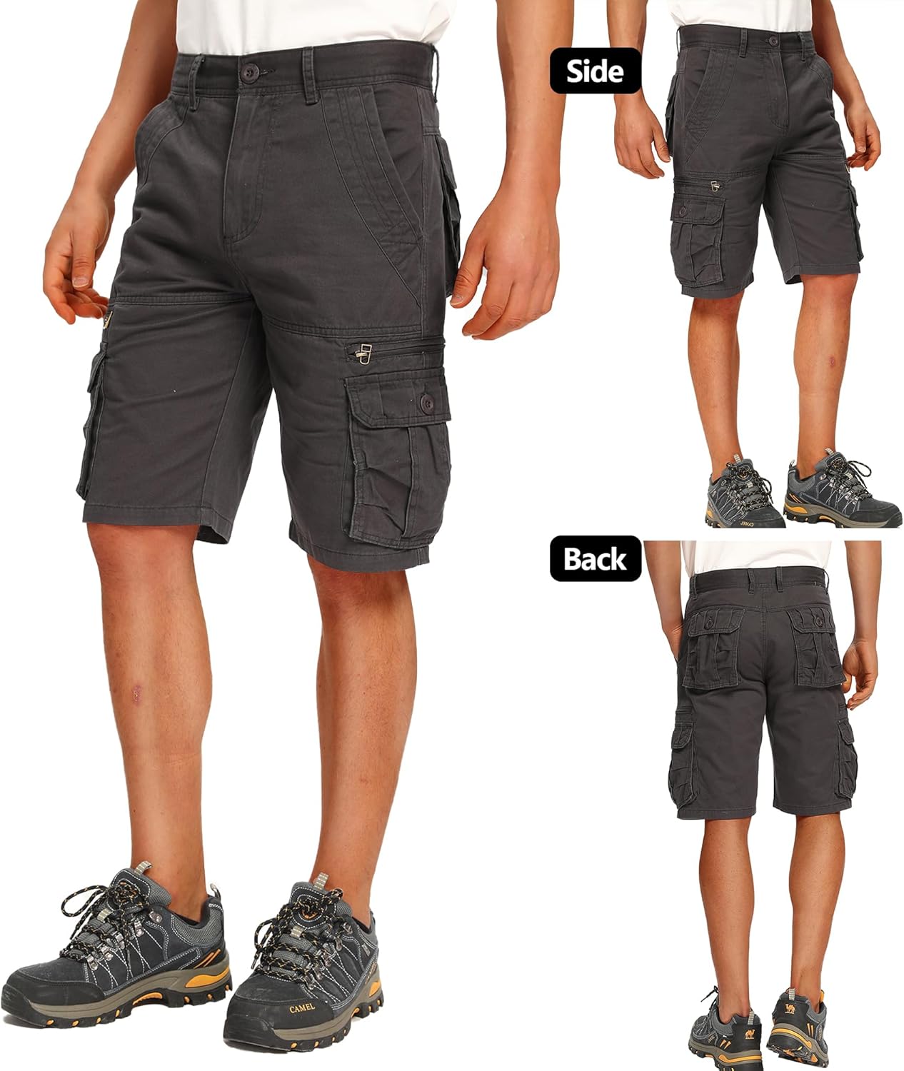 Men's Cotton Cargo Shorts Relaxed Fit Outdoor Casual Work Shorts with Zipper Pockets No Belt - Image 5