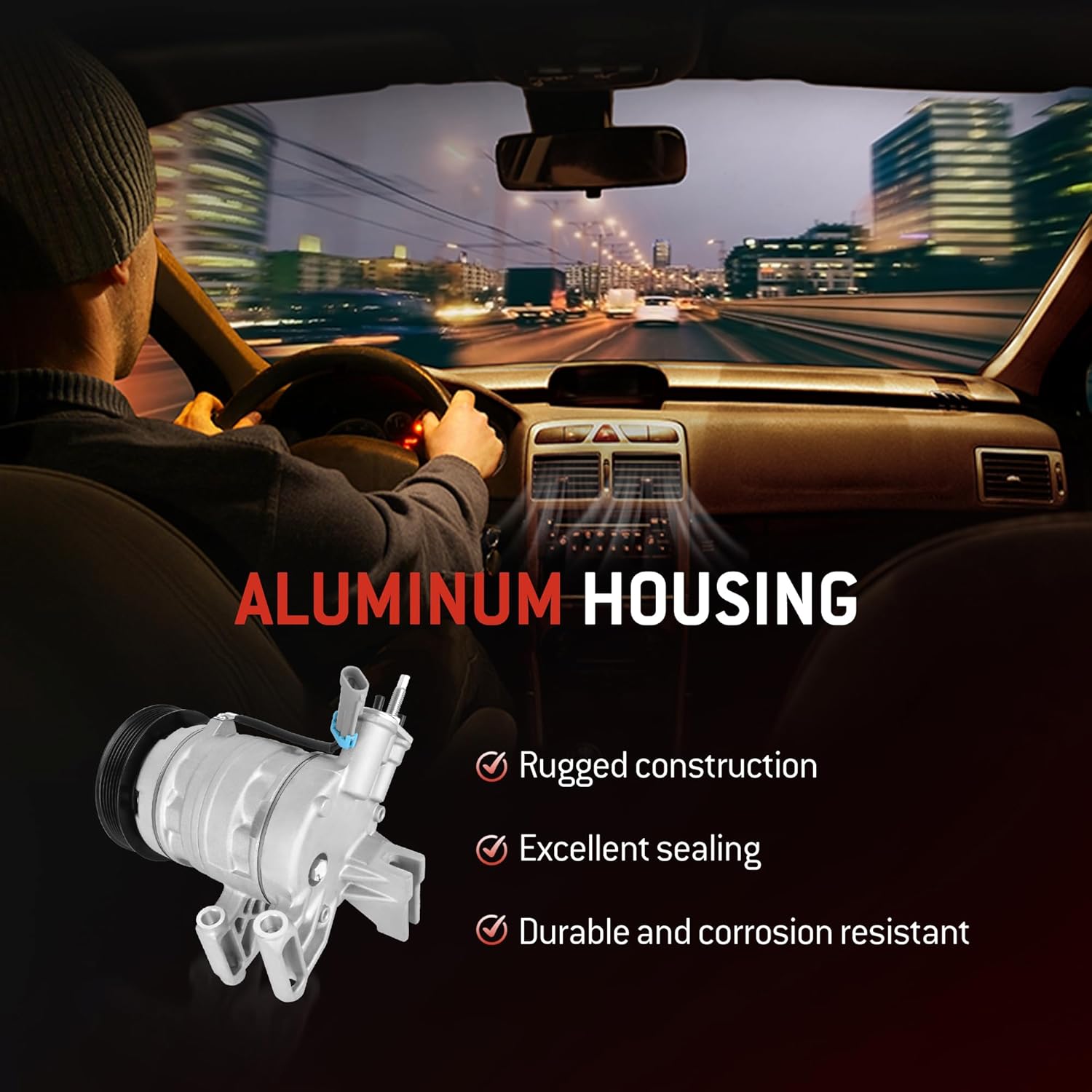 HYR Automotive Air Conditioning Compressor AC Compressor with Clutch Compatible with Chevrolet Equinox 2010-2011, GMC Terrain 2010-2011, 3.0L, 6 Grooves, 15926954, 68676, 67676