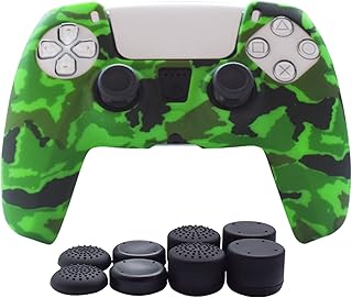 غطاء سيليكون لجهاز تحكم بلاي ستيشن 5 مزود بمقابض مانعة للانزلاق يتضمن 1 × غطاء مع 8 × أغطية قبضة الإبهام من هيكفلاي (لون أخضر)