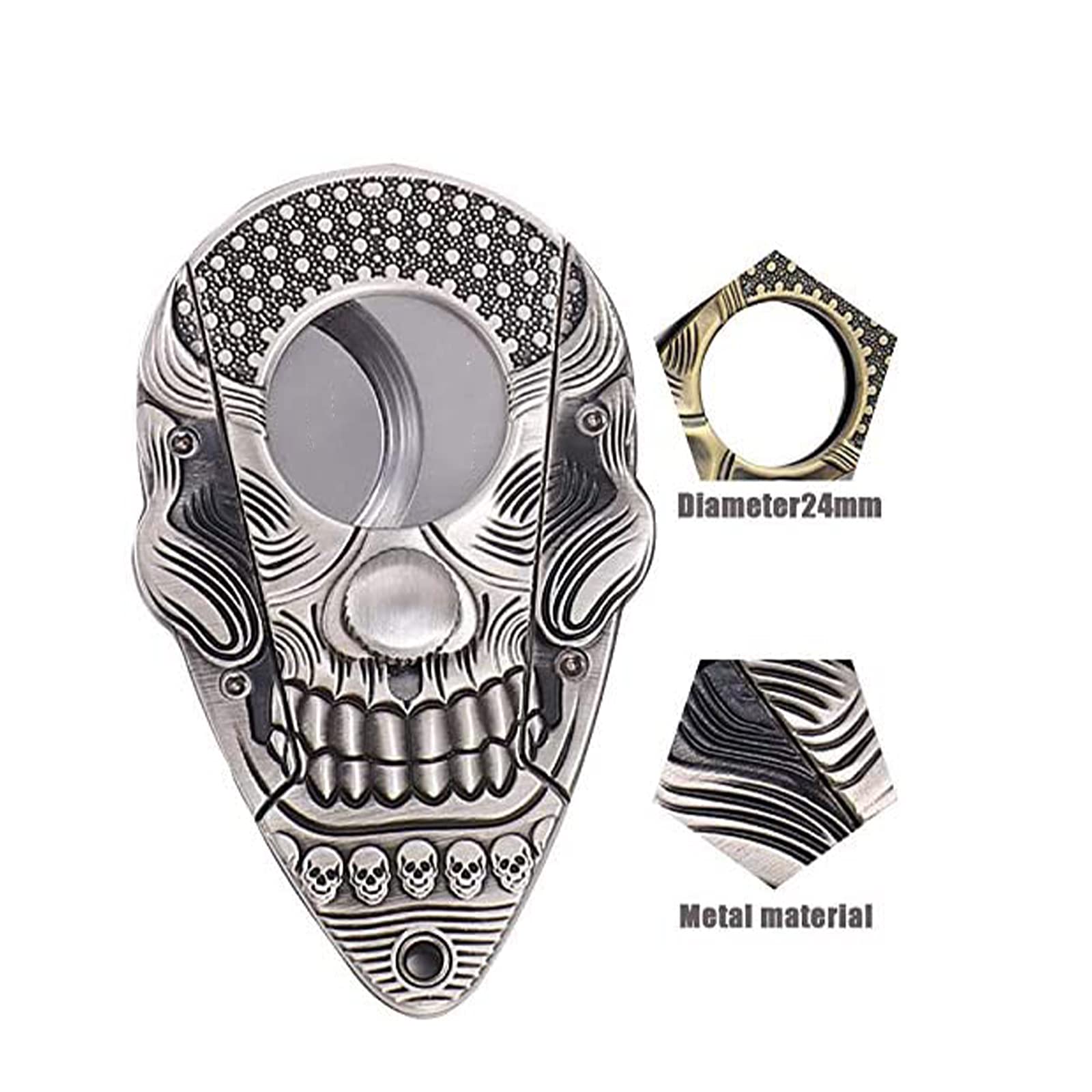 HB1 Juego de Cortadores de Cigarros de Gama Alta, Encendedor de Gas Butano, Tubo Recto a Prueba de Viento, Exquisito Cortador de Cigarros de Acero Inoxidable con Calavera en Relieve, Regalo