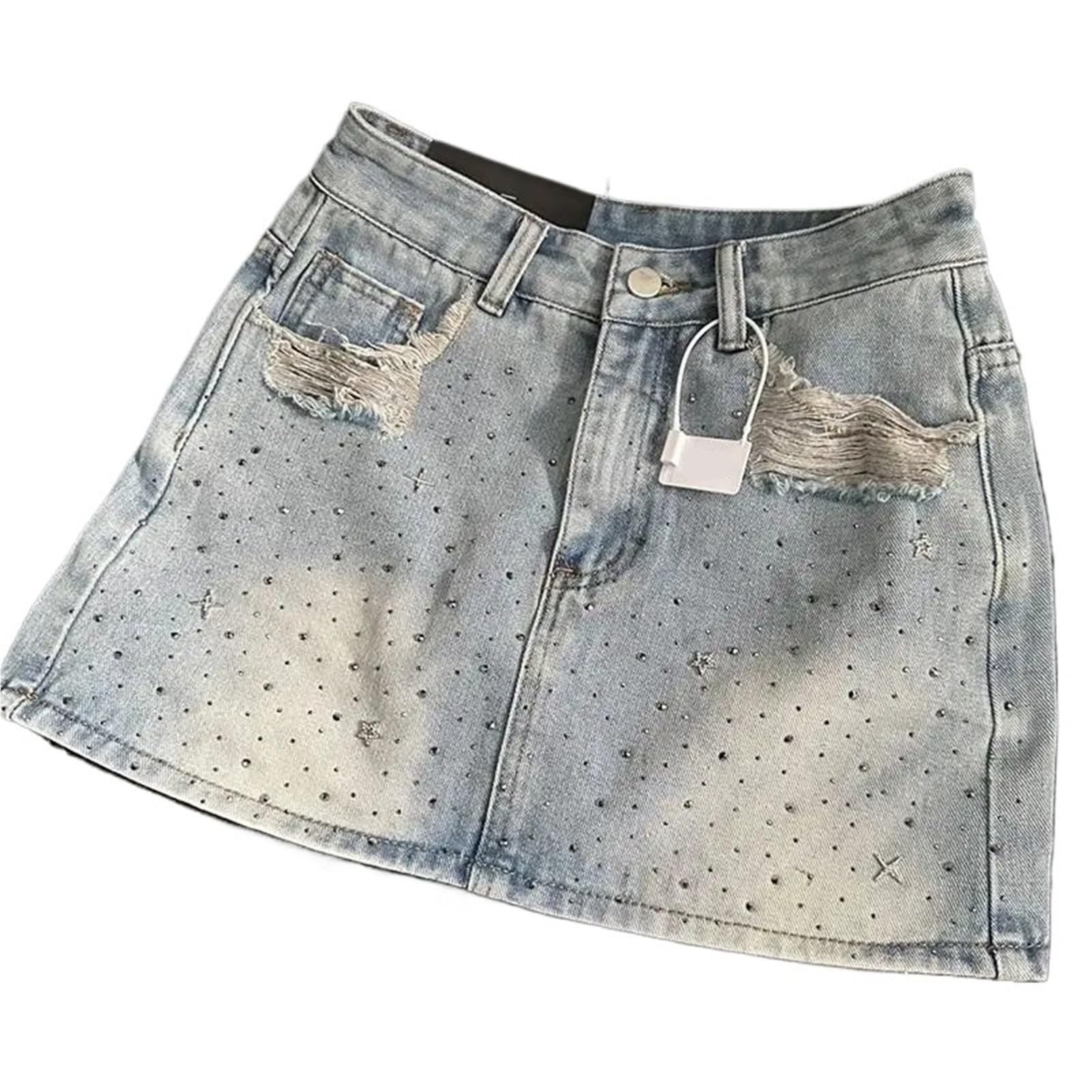1 Pezzo gonne stellate di Jeans Vintage da Donna Mini Strass Estivi Streetwear per Vacanze E Feste