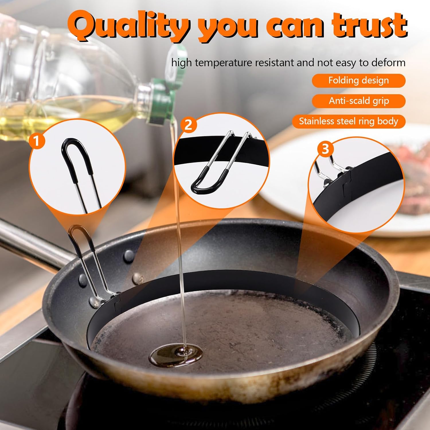 Huakaile 2 Pack 8" Omelette Ring for Griddle, Large Stainless Steel Egg Ring Cooker with Plastic Dipping Handle, Nonstick Round Egg Circles for Frying Baking Cooking Pancake Muffin Crumpet Breakfast