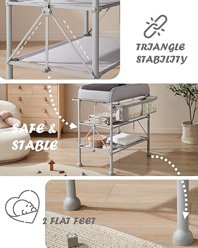Miniatura 5 de BEKA Cambiador portátil, cambiador plegable para bebé, cambiador para bebés con almohadilla impermeable para cambiador de pañales, estación de