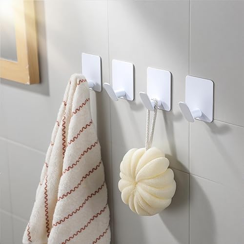 Miniatura 3 de DELITON - Ganchos adhesivos para pared, para toallas, paquete de 4, blancos, resistentes, para colgar batas, abrigos y ropa, para baño, dormitorio,