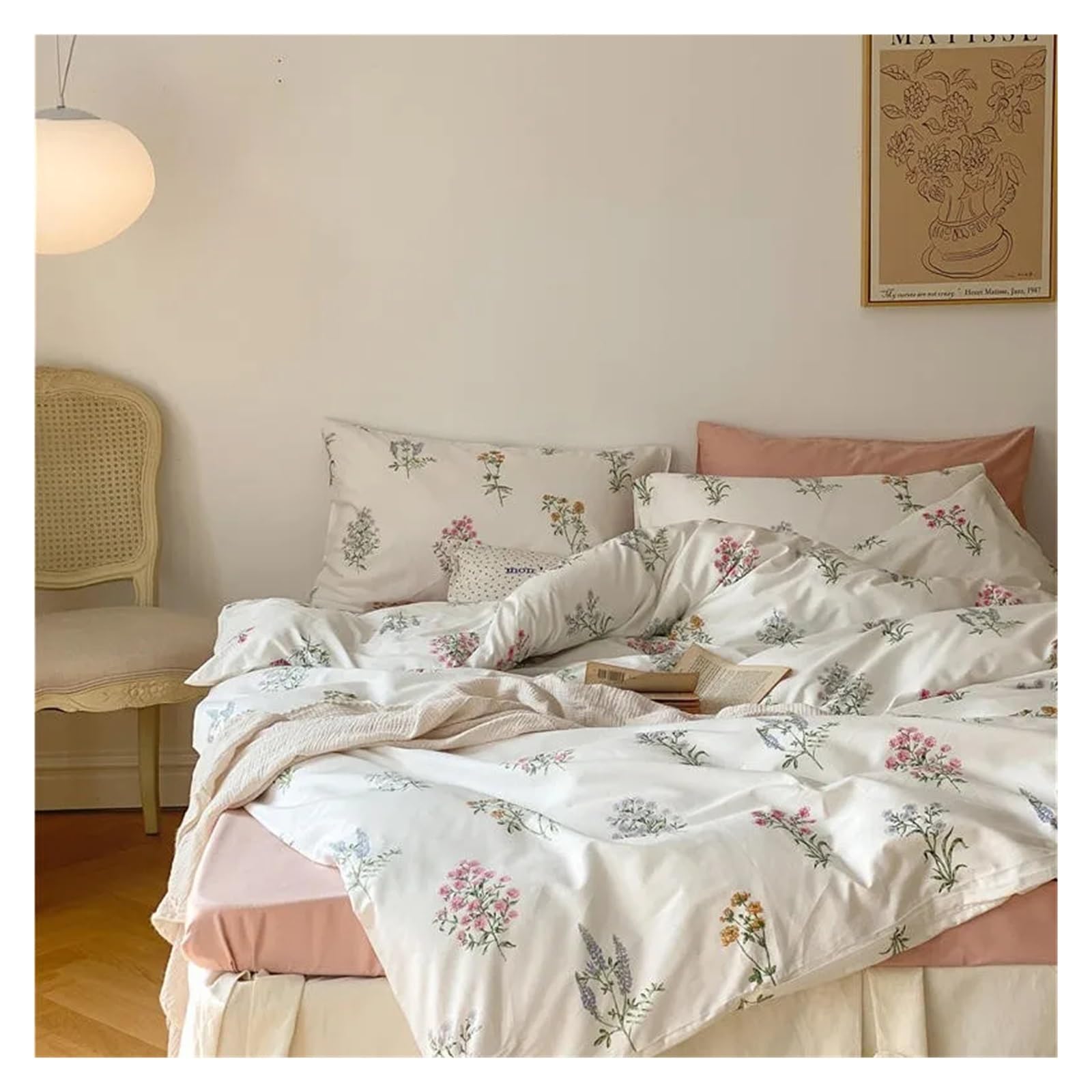 Komplet poszewek na kołdrę bawełnianą Ultra Soft Twin Queen Double King Family Size Girls Floral Pościel Poszewka na kołdrę Prześcieradło Posz(A-Łóżko Queen 1,8M 4 sztuki