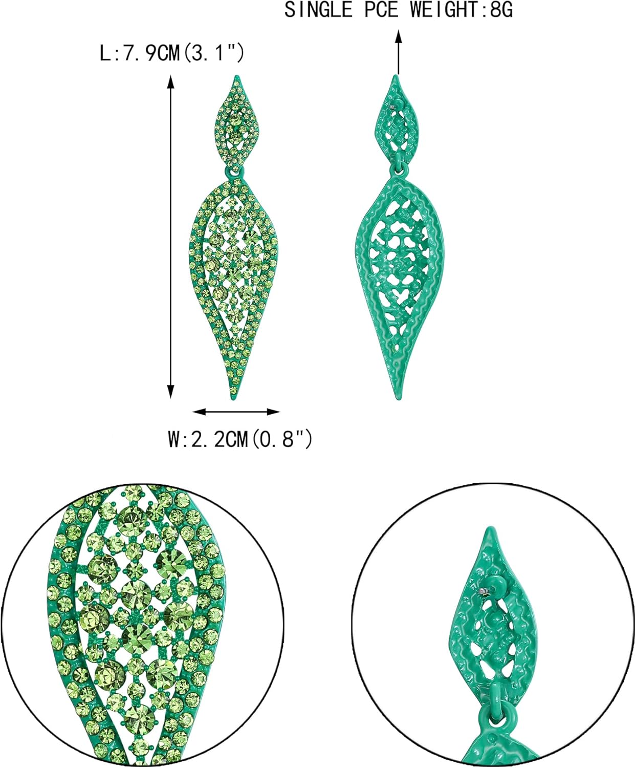 EVER FAITH Costume Party Jewelry 2 Leaf Round Crystal Hollow-out Pierced Chandelier Dangle Earrings for Women - Image 6