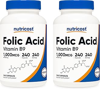 Folic Acid (Vitamin B9) 1000 mcg, 240 Capsules (2 Bottles)
