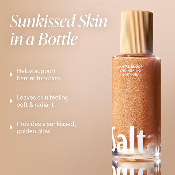 Saltair Body Oil Duo Santal Bloom & Salt Water Vanilla Scents, Shimmering Dry Oil & Luxurious After-Shower Moisturizer, Botanical, Non-Greasy, Hydrating Body Oils for All Skin Types 2 x 4oz Bottle