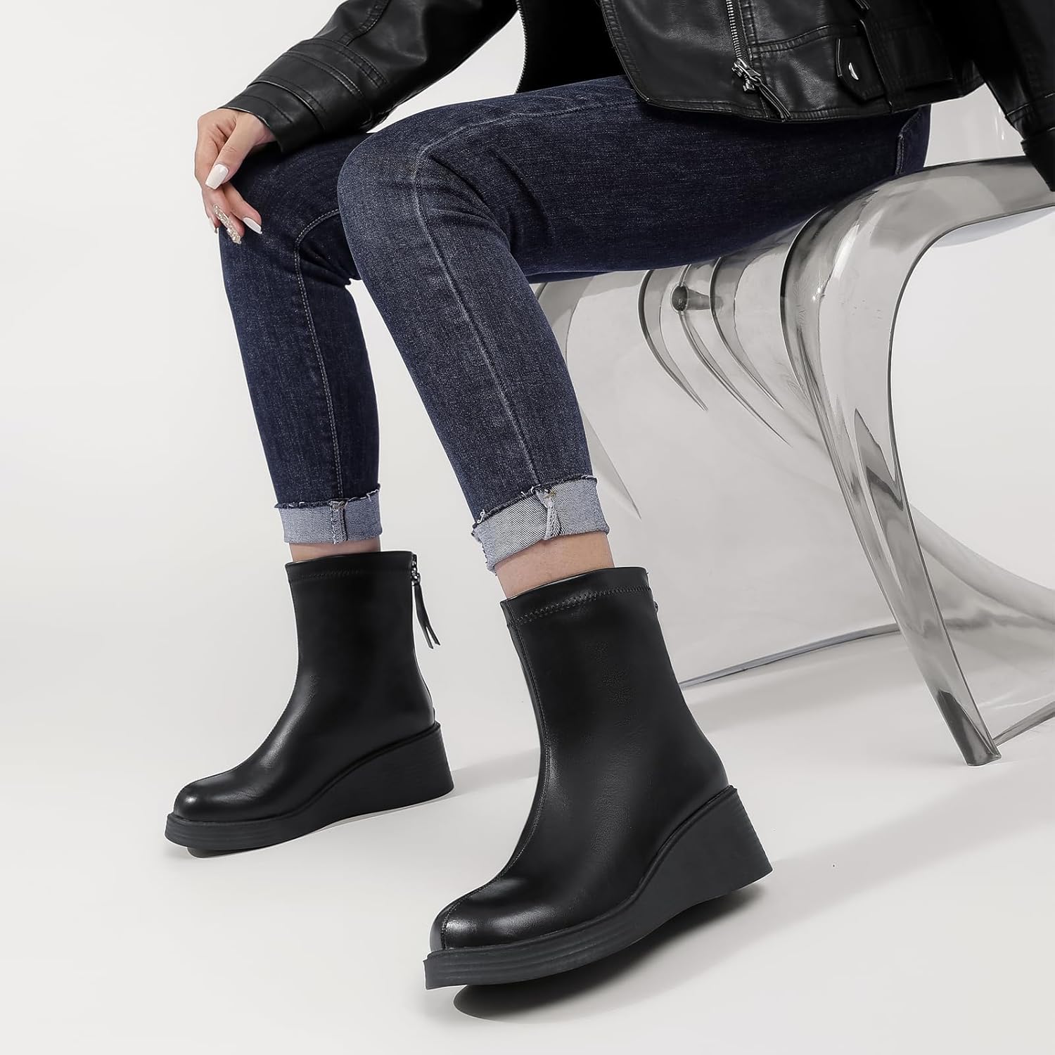 MVEUAC Women's Mid-Calf chunky sole Zipper Boots,Comfortable Casual Trendy Stylish,The best choice for outdoor use. - Image 4