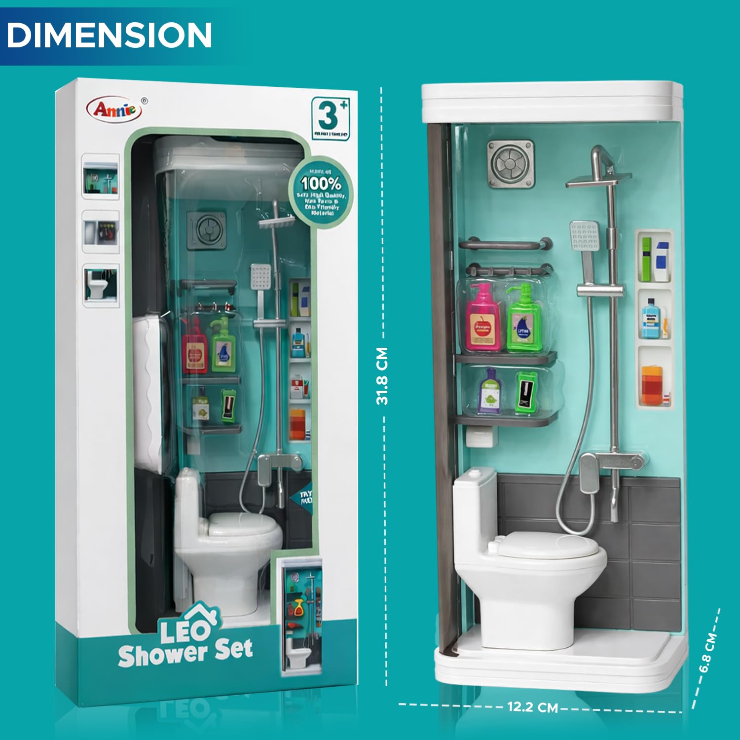 NHR Shower Set Kids Bathroom Pretend Playset – 2-in-1 Interchangeable Mini Bathtub & Toilet Unit with Overhead Shower, Wand, Towel Bars, and Bath Accessories – Furniture Toy Gift for Kids Aged 3+ 3