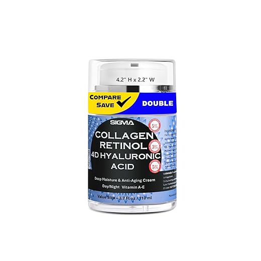 Anti-Aging Face Cream $8.11/oz - 5% Marine Collagen 3% Retinol 5% Hyaluronic Acid - Wrinkle Firming Moisturizer Face Neck - Professional Strength 3.7oz - 1 Finger Cream Dispenser