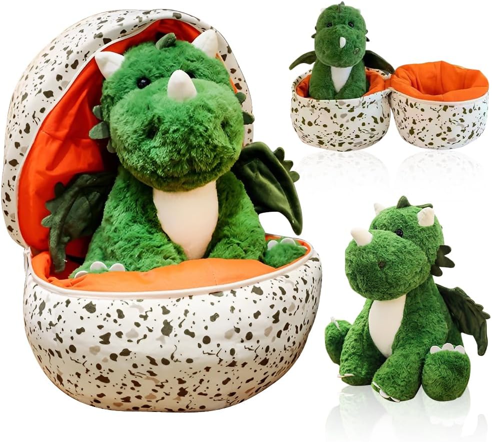 Dino Cuddly Toy Egg Plush 25 cm Hatching Dinosaur Cuddly Toy Plush Dinosaur in Egg Dinosaur in Egg Stuffed Toy Dino Cuddly Toy Gift for Children Boys Girls