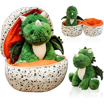 Dino Cuddly Toy Egg Plush 25 cm Hatching Dinosaur Cuddly Toy Plush Dinosaur in Egg Dinosaur in Egg Stuffed Toy Dino Cuddly Toy Gift for Children Boys Girls