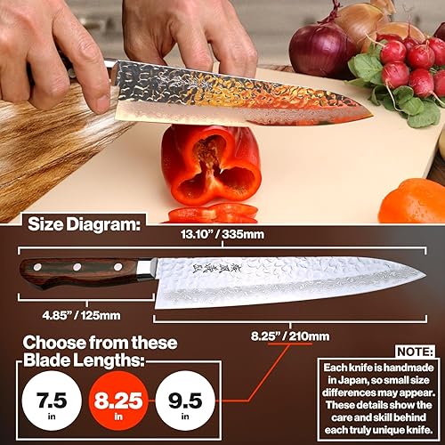 Vista 3 de Yoshihiro VG10 Cuchillo de chef japonés Gyuto de Damasco martillado de 16 capas (7'' (180mm))