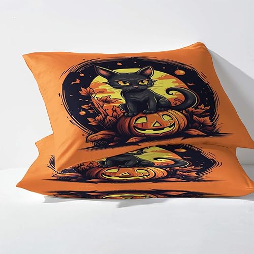 Miniatura 97 de Sábanas de Halloween tamaño individual – Juego de sábanas espeluznantes de calabaza murciélago para niños y niñas, juego de sábanas temáticas