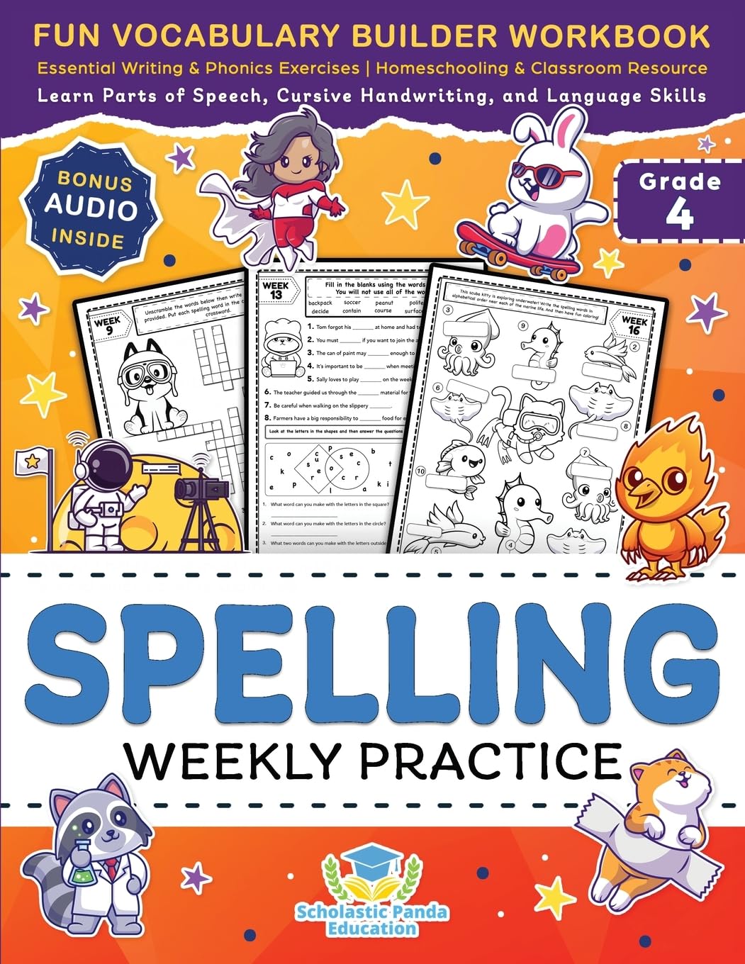 Spelling Weekly Practice for 4th Grade: Fun Vocabulary Builder Workbook with Essential Writing & Phonics Exercises for Ages 9-10 | A Homeschooling & ... Language Skills (Elementary Books for Kids)