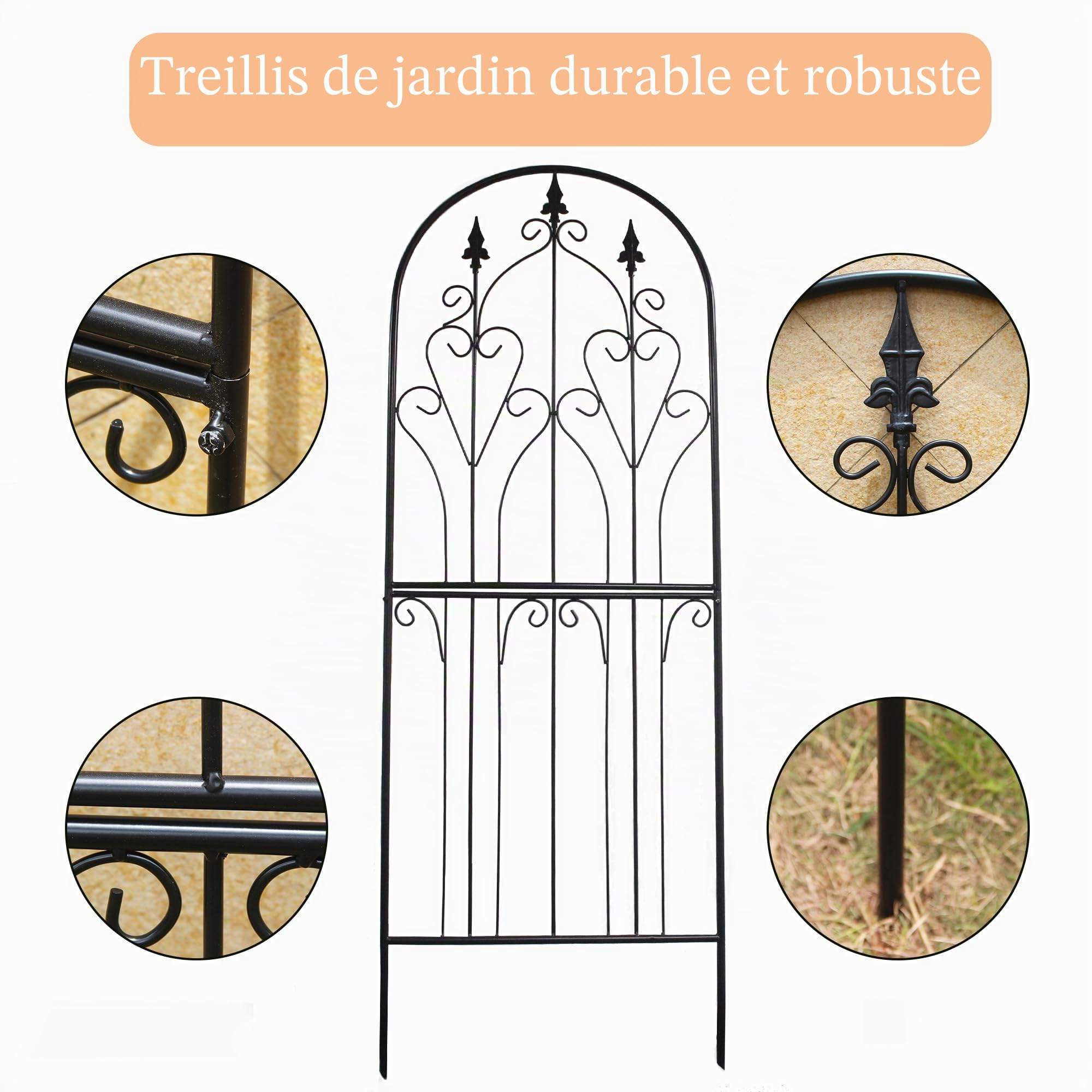 Garden Treillis 180 cm x 65 cm x 1,6 cm Métal Matériau de Haute Qualité Résistant à la Rouille Structure pour Plantes Grimpantes Vignes Fleurs Élégant Jardin Rosiers Vignes