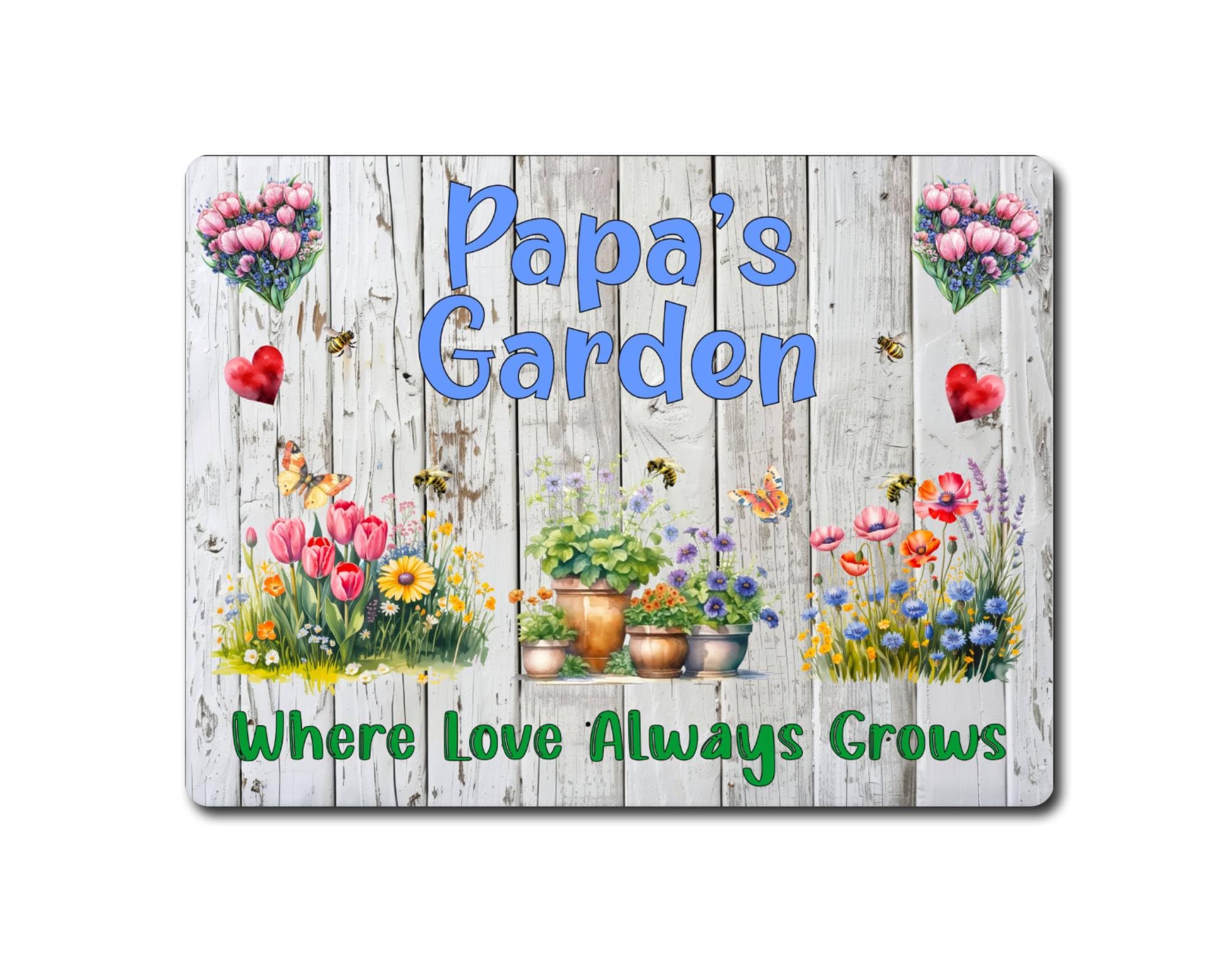 Decalarama Allotment Metal Sign Gift – Papa's Garden Where Love Always Grows - Cute Fun Family Novelty Aluminium Present