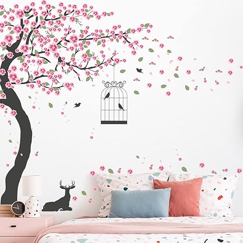 Miniatura 7 de Buiory 6 hojas de 12 x 18 pulgadas extraíbles de árbol gigante y flores rosas murales 3D DIY despegar y pegar cuarto de bebé decoración de pared de