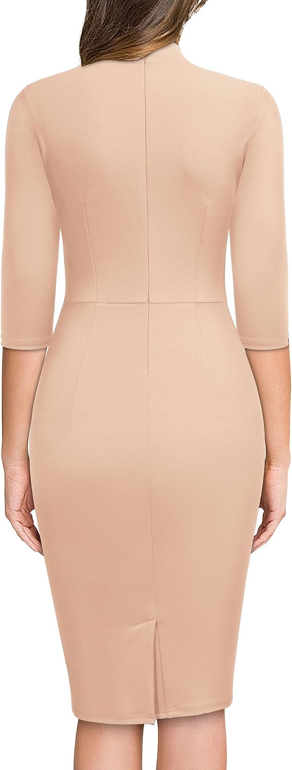 Miusol Women's Retro Half Collar Ruffle 2/3 Sleeve Cocktail Pencil Dress