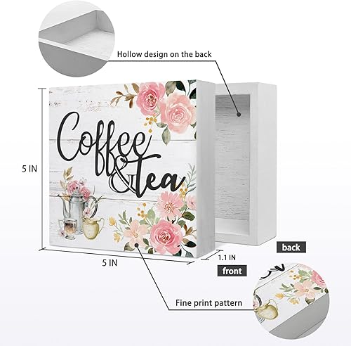 Miniatura 5 de Cartel de madera floral rosa café y té, decoración de escritorio, decoración de madera rústica para el hogar, cocina, oficina, café y bar, Multi3