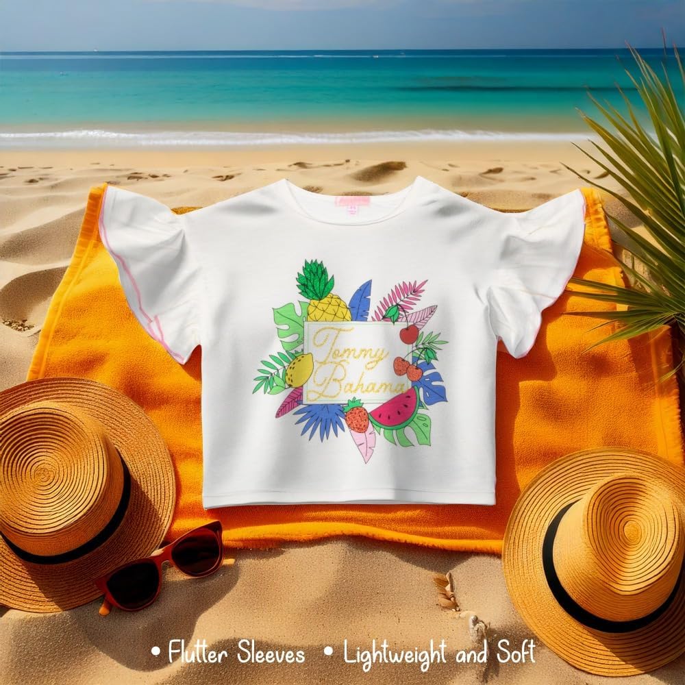 Tommy Bahama Girl's Casual 3-Piece Set - Short Sleeve Graphic Print T-Shirt, Tank Top, and Shorts - Summer Outfit for Kids - Image 2