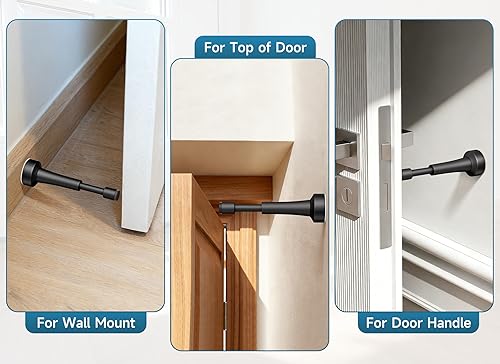 Miniatura 5 de 2 topes de puerta negro mate para pared, tope de puerta de resorte de 4.33 pulgadas para parte inferior de la puerta, tope de puerta de aluminio