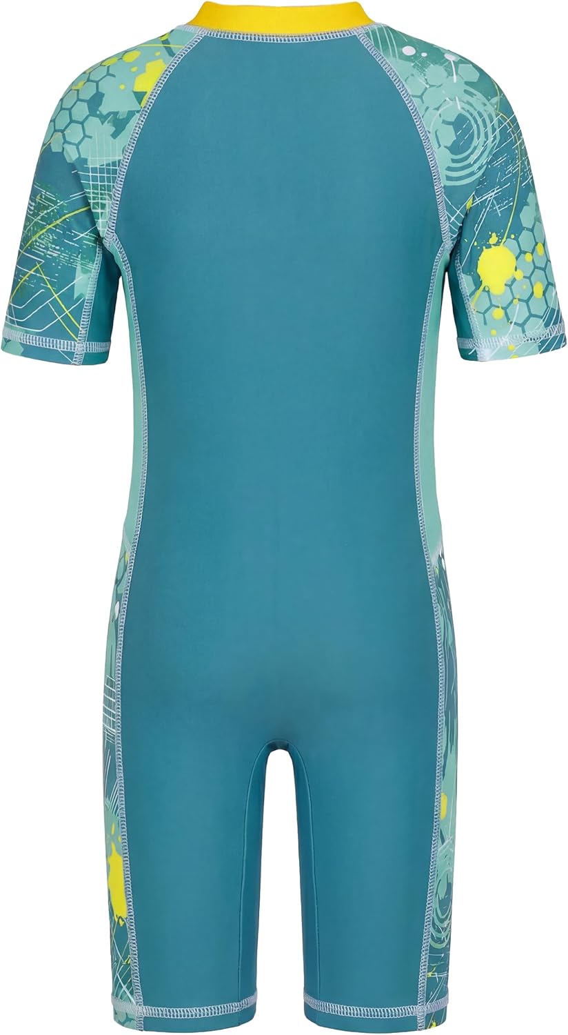Gogokids Boys One Piece Rash Guard Swimsuit Short Sleeve Bathing with Zip