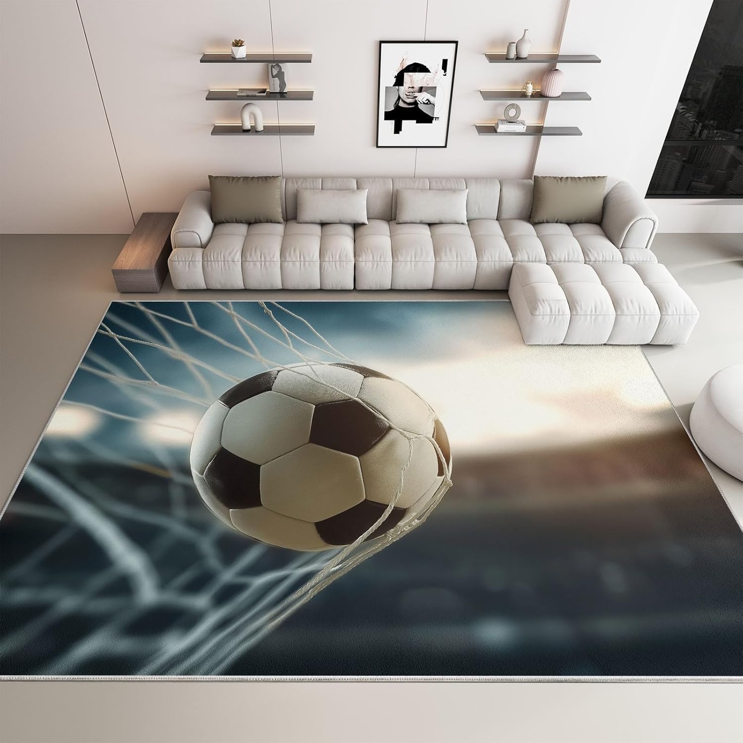 Tapis de football 150x210 cm lavable en machine pour grand salon