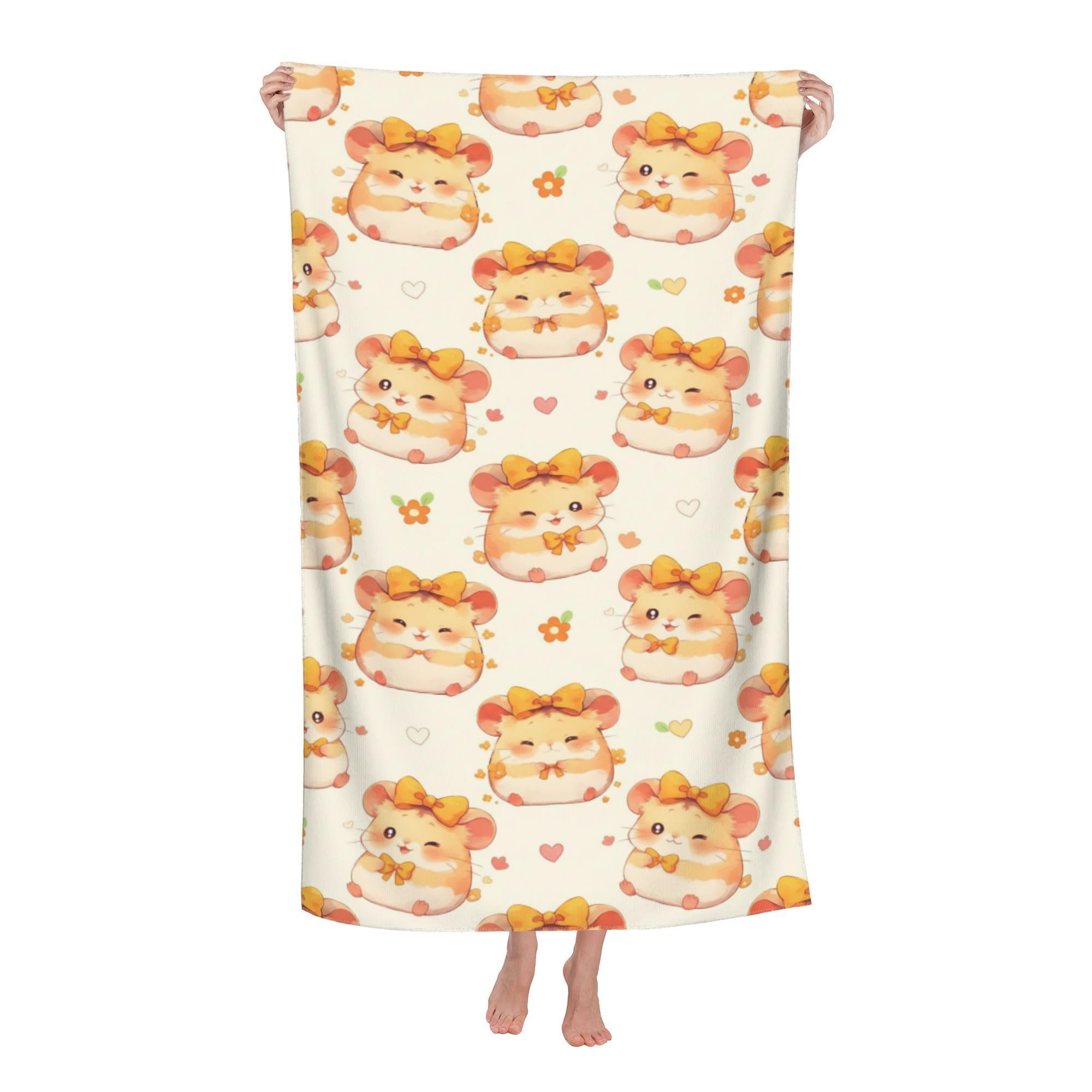 peiyeety Hamster Bow Soft Bath Towels Absorbent Bathroom Towel for Beach Hotel Gym Spa Shower