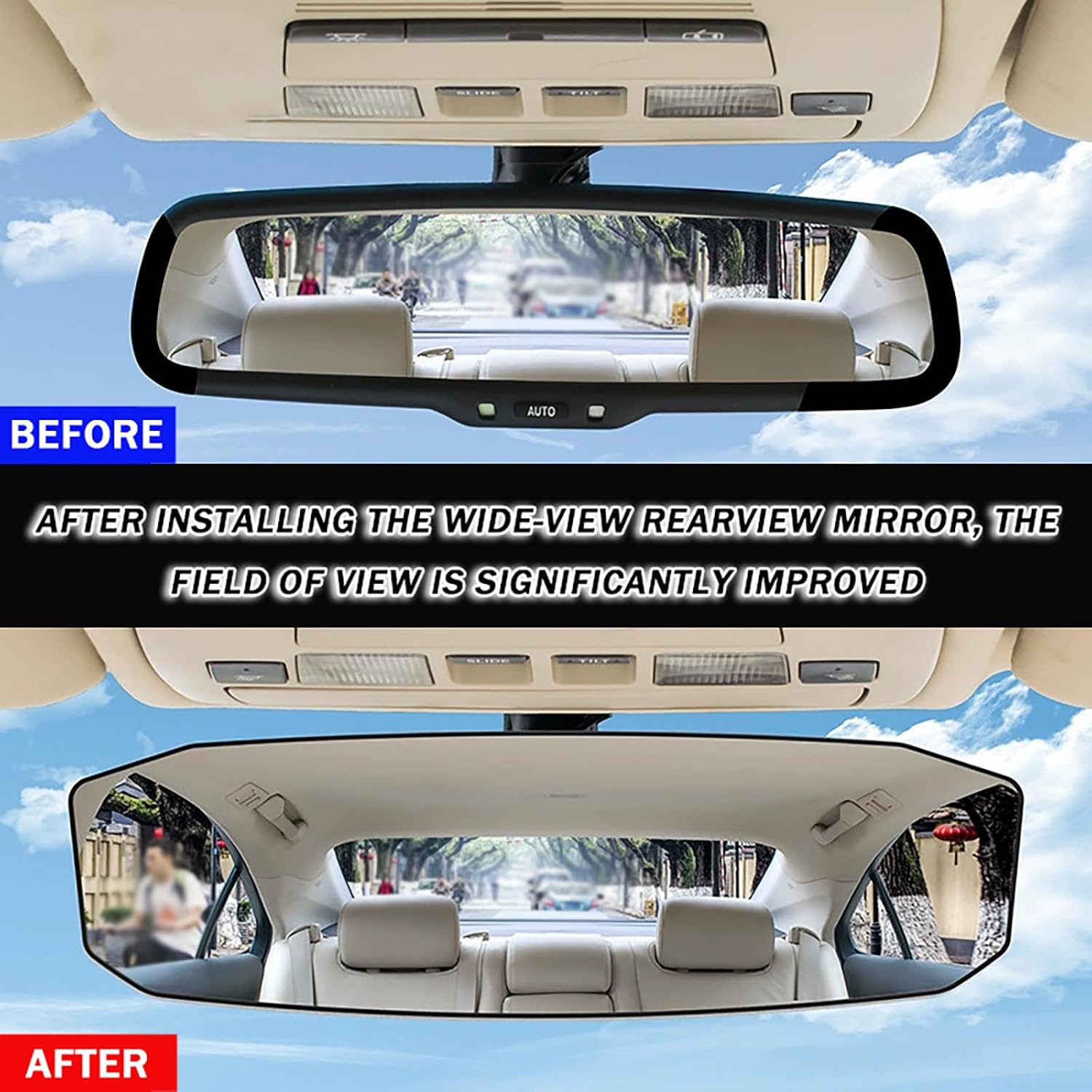 Wide-Angle Rearview Mirror for Honda CRV 2008-2011 2012-2024-pr, Panoramic Clip-On Car Interior Rearview Baby Mirror, Anti-Glare HD Convex Rear View for Blind Spot,A/Large
