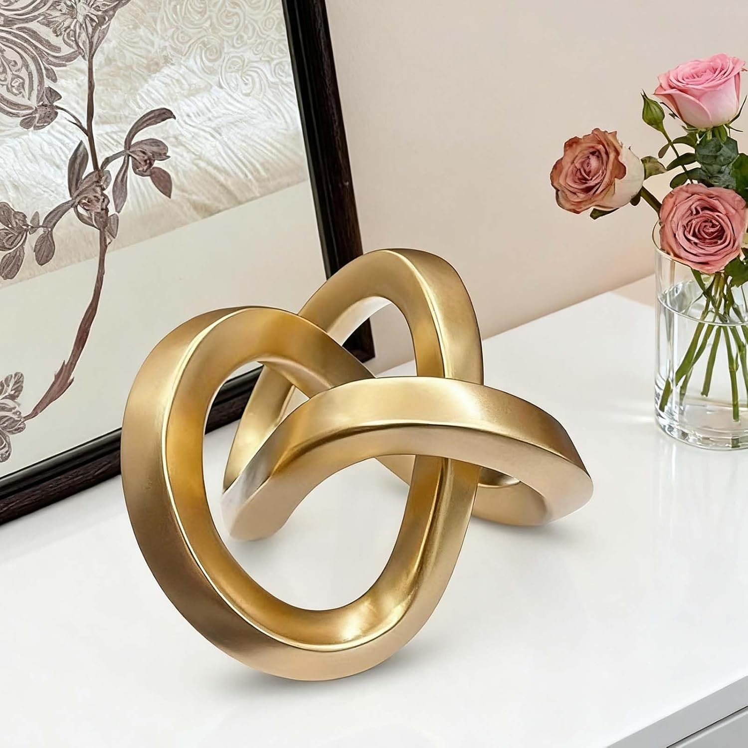Knot Geometric Sculpture Decor,Mid Century Modern Abstract Figurines,Home Decor Statue,Bookcase Decor,Decorative Accents for Living Room, Coffee Table, Office Desktop, Shelf (Gold)