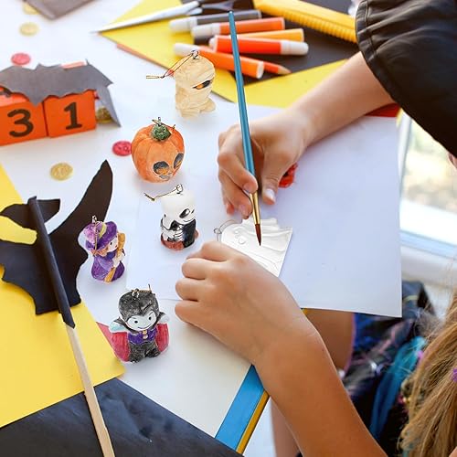 Miniatura 5 de Juego de 24 piezas de cerámica de Halloween para pintar tu propio kit de calabazas sin pintar, fantasma, yeso a granel, figuras pintables para