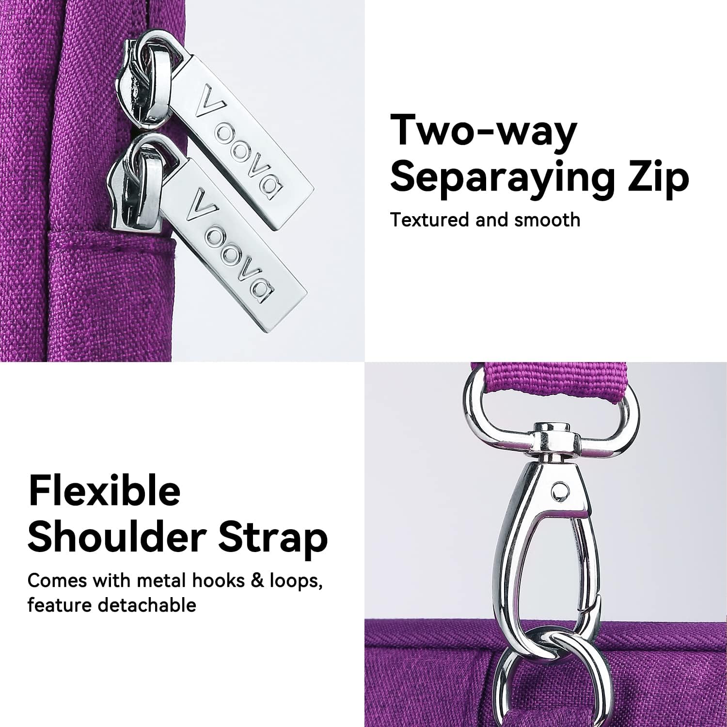 Voova 17 17.3 Inch Laptop Sleeve Case, Slim Women Men Shoulder Hand Bag Compatible with Razer Blade Pro 17, Lenovo Dell Asus Acer HP Notebook Messenger Briefcase with Strap, Waterproof, Purple - Image 5