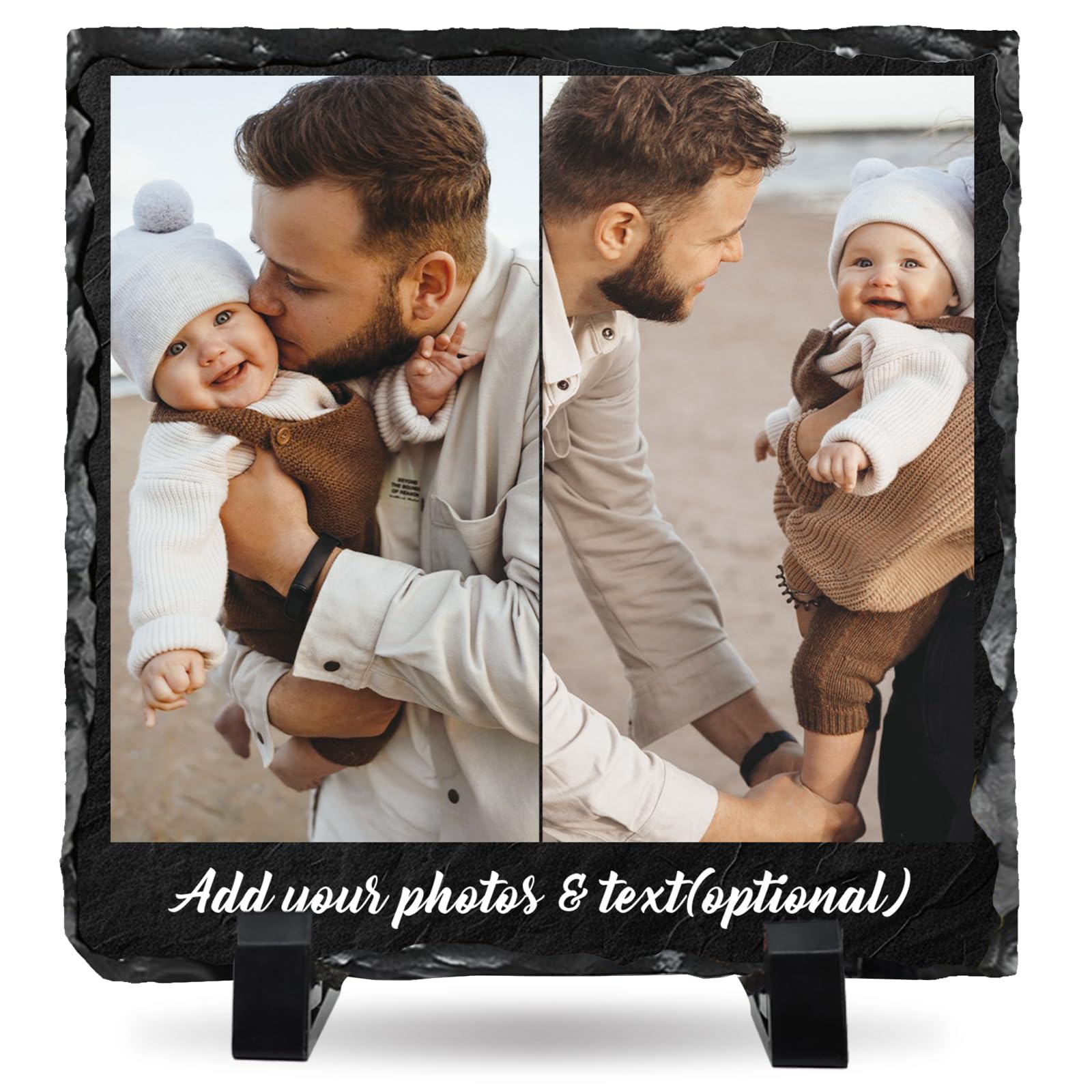 ALBK Personalised Picture Frame - Personalised Gifts, Custom Photo Frame, Personalised Stone Rock Slate Plaque, Gifts for Mothers Fathers Day Valentine's Day Wedding Birthday Christmas- 2 Photos