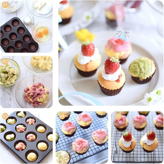 12 Cup Mini Small Muffin Cupcake Pan for Toaster Oven Air Fryer Nonstick Tiny Cake Quiche Cheesecake Tart Baking Tin Tray Bakeware Mold